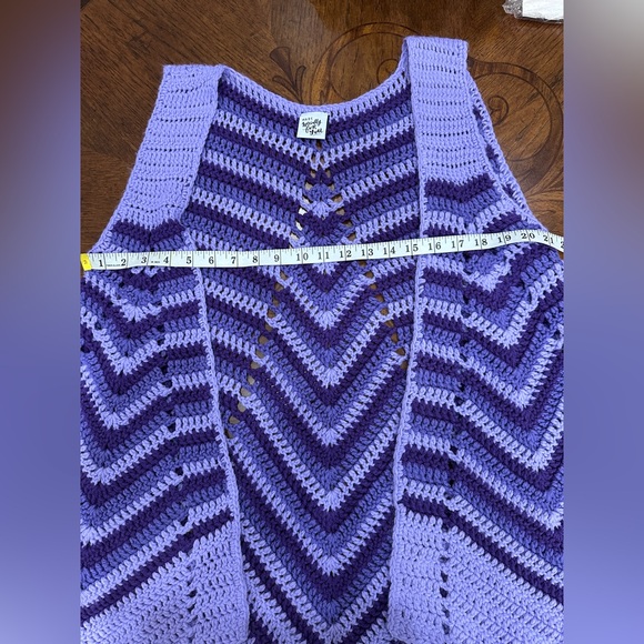 Handmade Crochet Chevron Vest Purple Striped Sleeveless Boho Layering Piece – OS - Picture 8 of 10